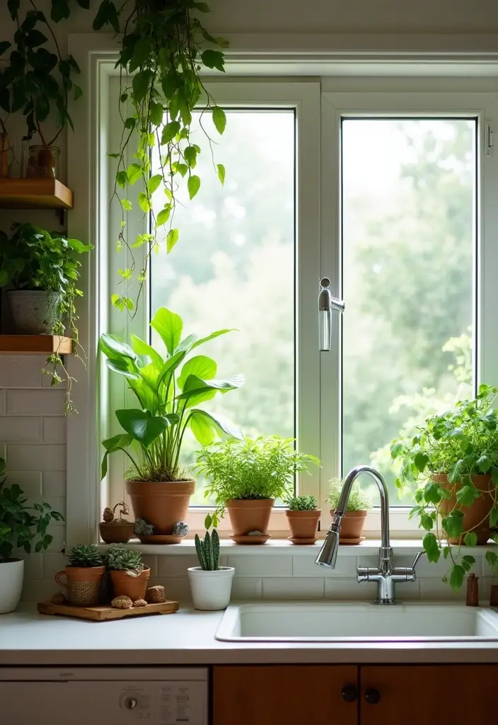 26 Farmhouse Kitchen Inspirations for a Cozy Look 16. A Touch of Greenery