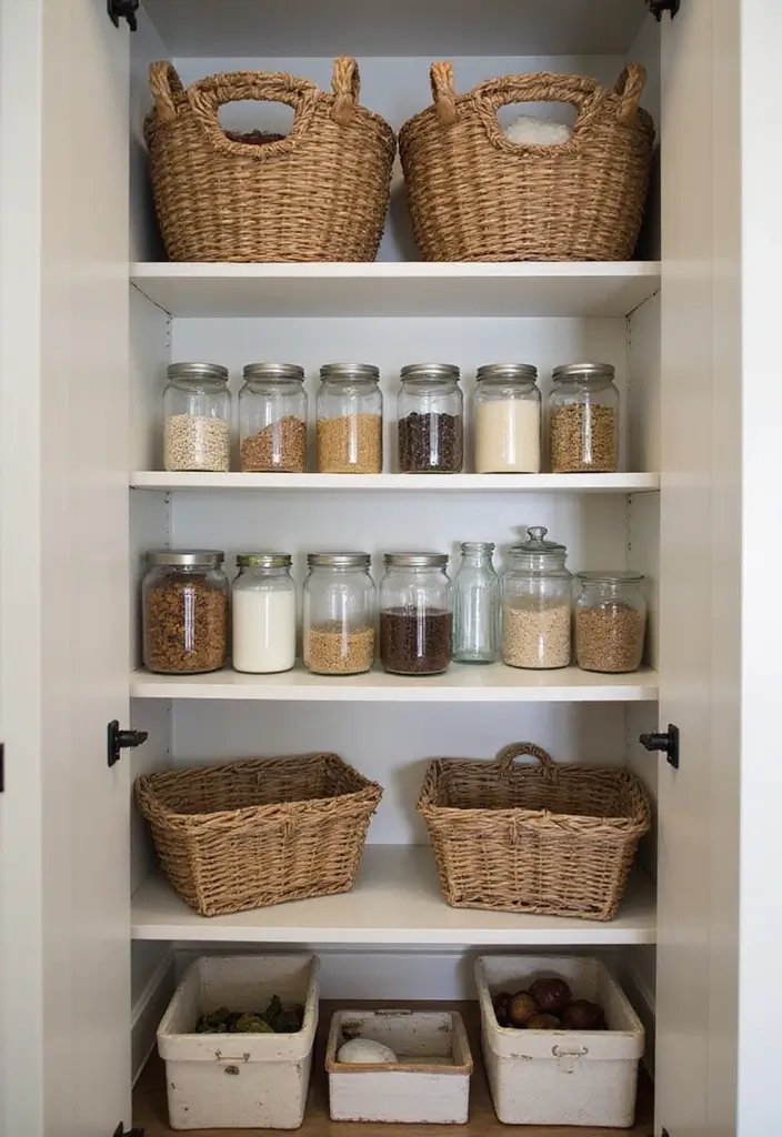 26 Farmhouse Kitchen Inspirations for a Cozy Look 20. Creative Pantry Solutions
