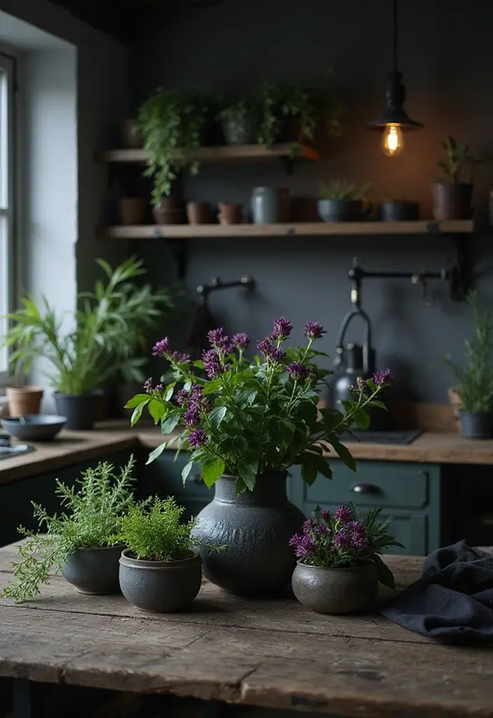 26 Gothic Kitchen Ideas for a Bold Statement 16. Dark Flora and Fauna