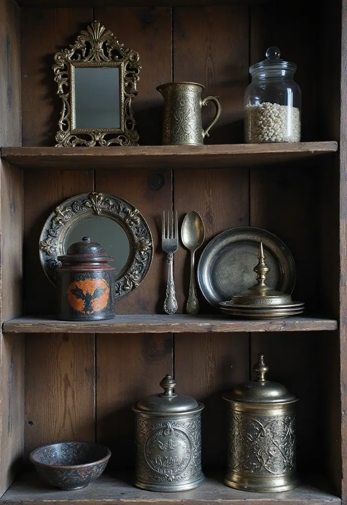 26 Gothic Kitchen Ideas for a Bold Statement 3. Vintage Gothic Accessories
