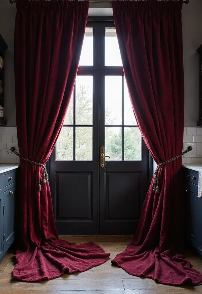 26 Gothic Kitchen Ideas for a Bold Statement 8. Elegant Curtains and Drapes
