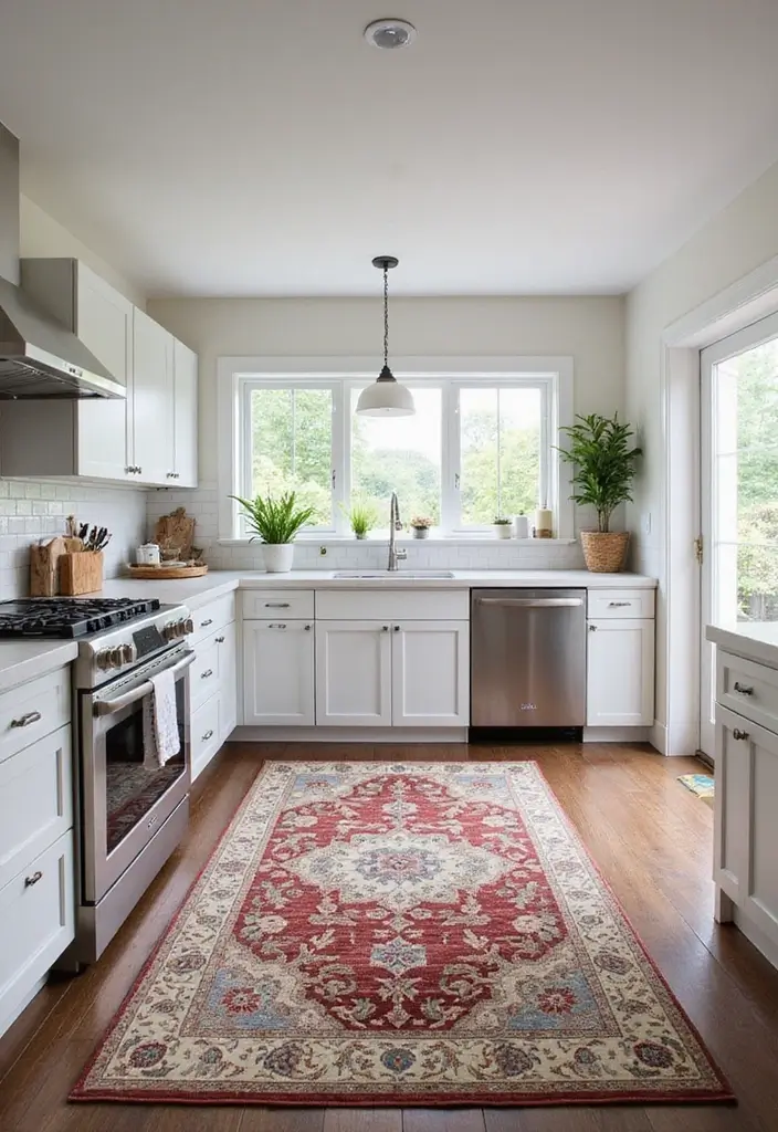 28 Kitchen Remodel Ideas to Upgrade Your Space 21. Statement Rugs for Added Warmth