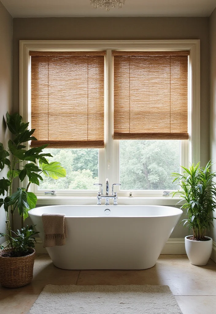 10 Bathroom Door Curtain Ideas for Soft Space Saving Privacy 1. Bamboo Roller Shades