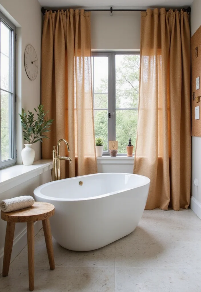 10 Bathroom Door Curtain Ideas for Soft Space Saving Privacy 10. Cork Board Curtains