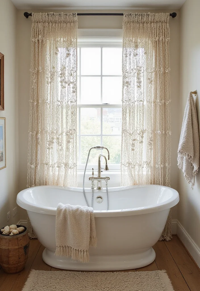 10 Bathroom Door Curtain Ideas for Soft Space Saving Privacy 4. Macrame Curtains