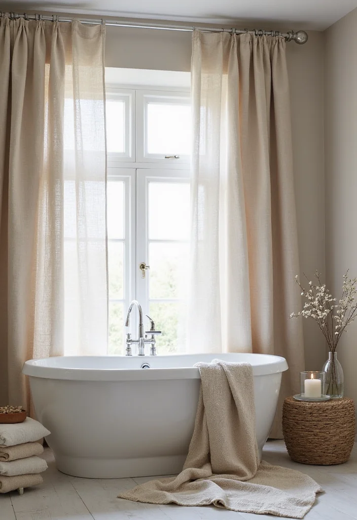 10 Bathroom Door Curtain Ideas for Soft Space Saving Privacy 6. Linen Blend Curtains