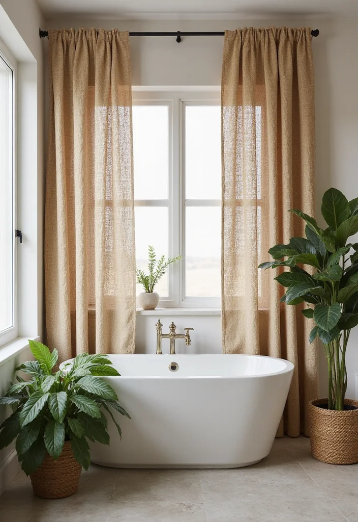10 Bathroom Door Curtain Ideas for Soft Space Saving Privacy 7. Hemp Fabric Curtains