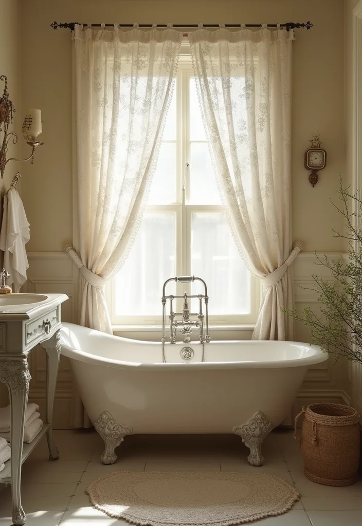 10 Bathroom Door Curtain Ideas for Soft Space Saving Privacy 8. Vintage Lace Curtains