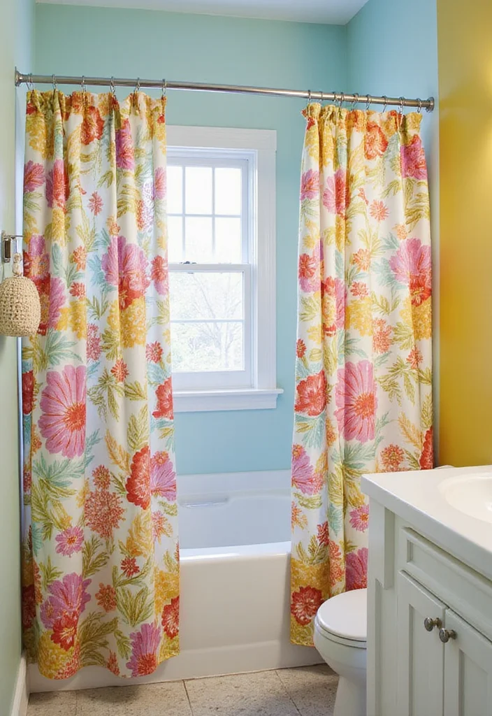 10 Bathroom Door Curtain Ideas for Soft Space Saving Privacy 9. Colorful Shower Curtain Dividers