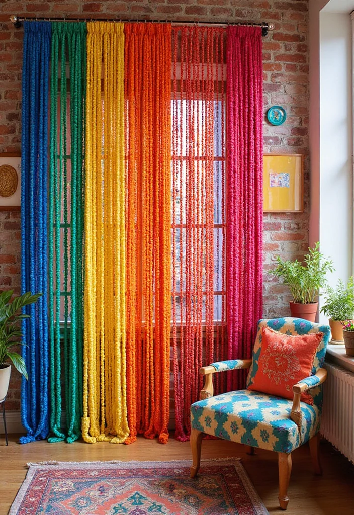 10 Beads Curtain Ideas for Fun Retro Textured Decorative Style 3. Color Blocked Beads