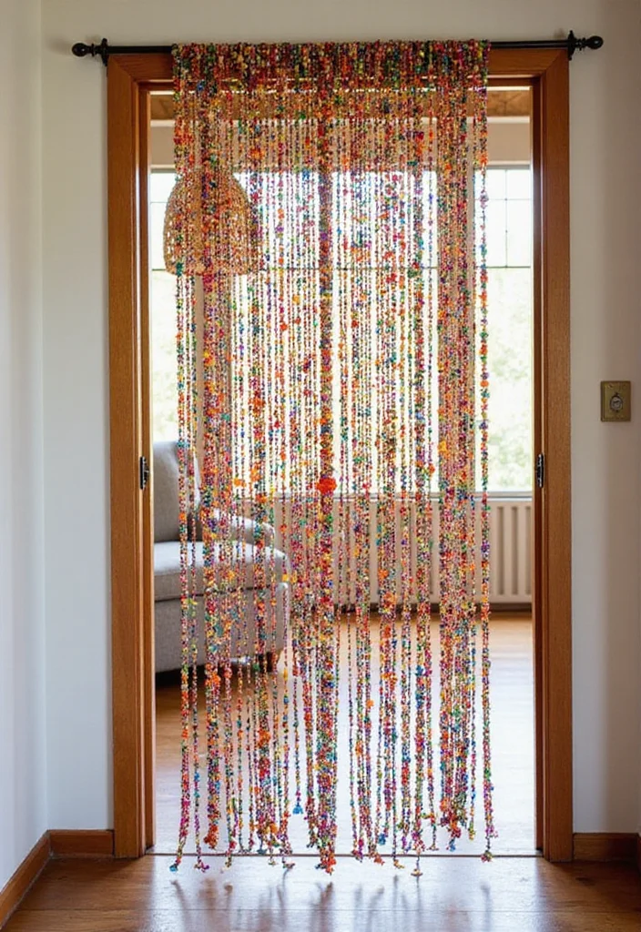 10 Beads Curtain Ideas for Fun Retro Textured Decorative Style 6. Funky Fringe Beads