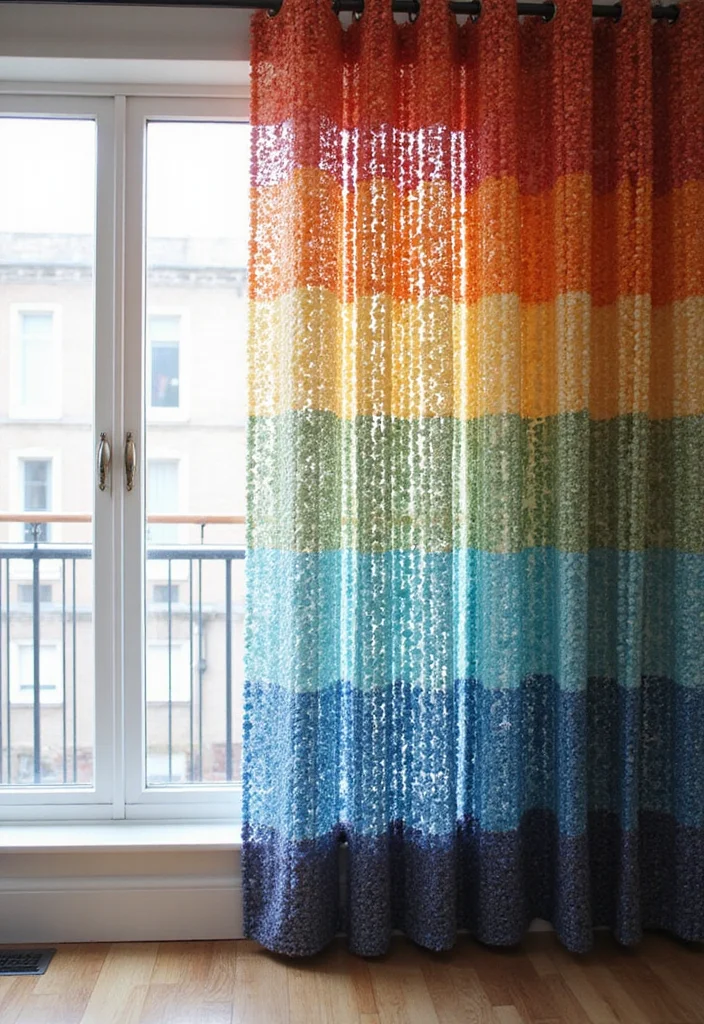 10 Beads Curtain Ideas for Fun Retro Textured Decorative Style 9. Playful Ombr Effects