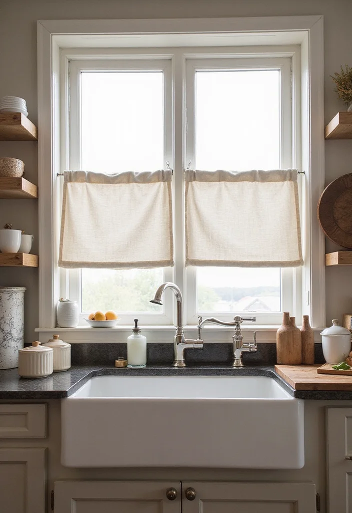 10 Kitchen Sink Curtain Ideas for Soft Practical Coverings - 10. Farmhouse Style Canvas