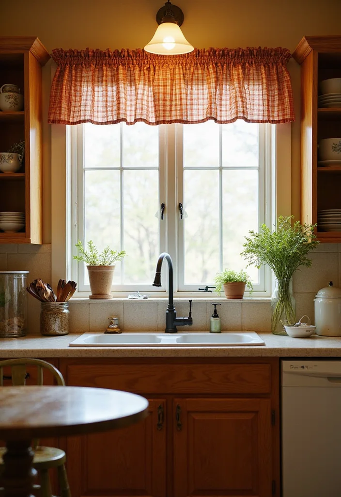10 Kitchen Sink Curtain Ideas for Soft Practical Coverings - 3. Checked Patterns for a Cozy Touch