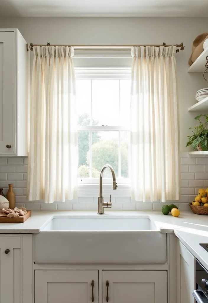 10 Kitchen Sink Curtain Ideas for Soft Practical Coverings - 4. Subtle Stripes for Modern Elegance