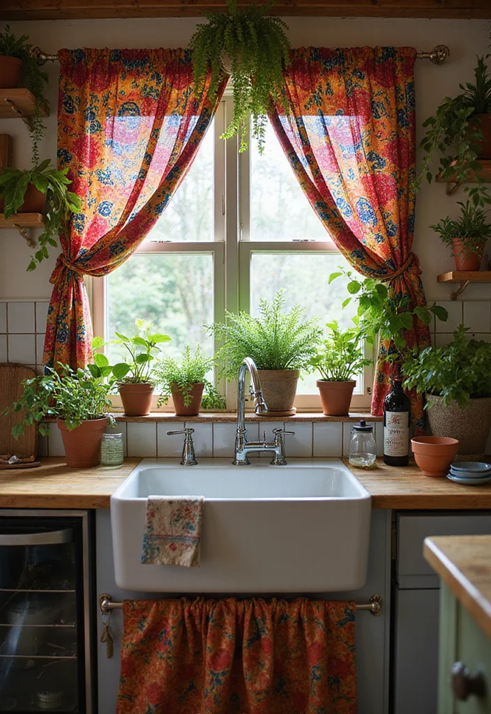 10 Kitchen Sink Curtain Ideas for Soft Practical Coverings - 5. Boho Chic Fabrics