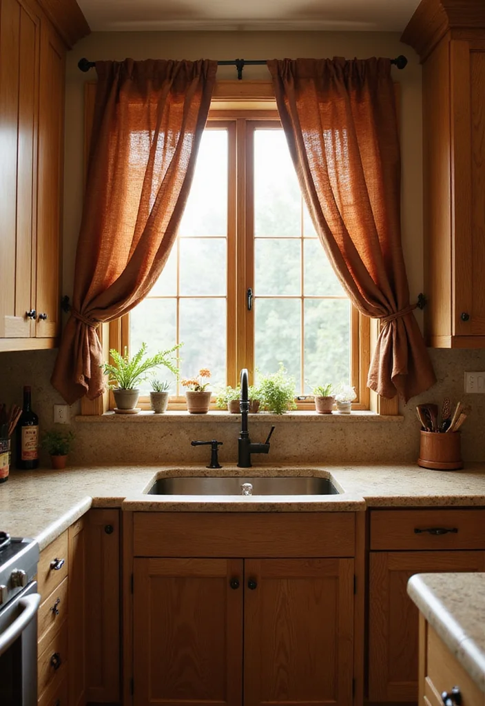 10 Kitchen Sink Curtain Ideas for Soft Practical Coverings - 7. Earthy Tones for a Natural Feel