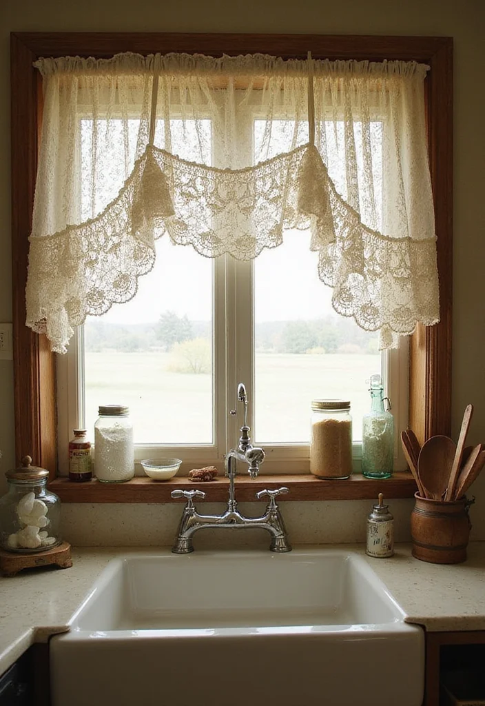 10 Kitchen Sink Curtain Ideas for Soft Practical Coverings - 8. Vintage Lace and Ruffles