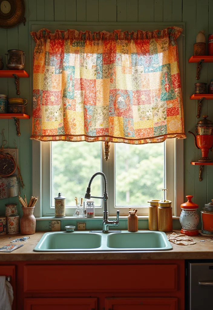 10 Kitchen Sink Curtain Ideas for Soft Practical Coverings - 9. Patchwork Designs for Eclectic Charm