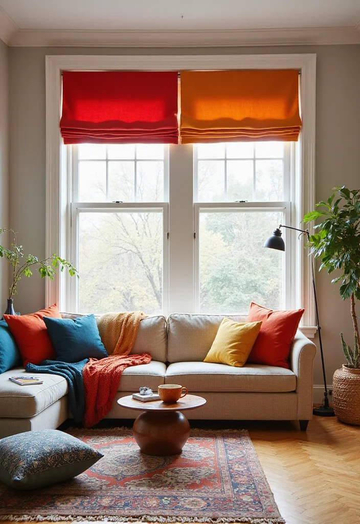 10 Living Room Valance Ideas for Soft Framed Window Style - 7. Color Block Valances