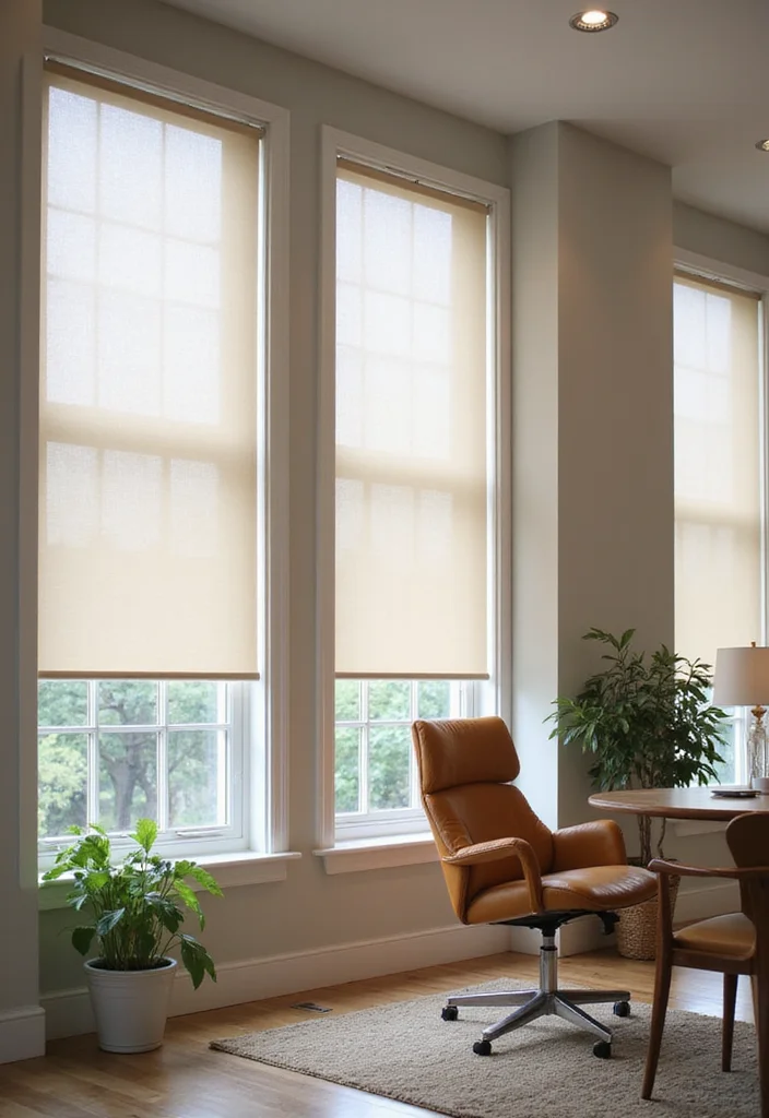 10 Narrow Window Curtain Ideas for Sleek Light Softening Style 3. Roller Shades