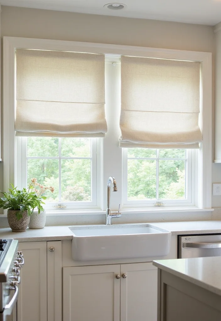 10 Narrow Window Curtain Ideas for Sleek Light Softening Style 5. Roman Shades