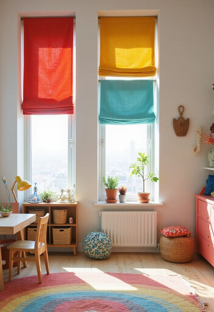 10 Narrow Window Curtain Ideas for Sleek Light Softening Style 7. Color Blocked Curtains