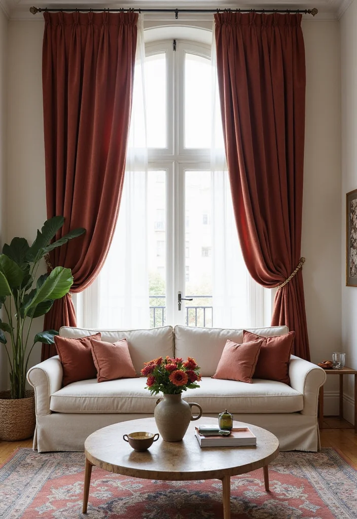 10 Narrow Window Curtain Ideas for Sleek Light Softening Style 8. Velvet Drapes