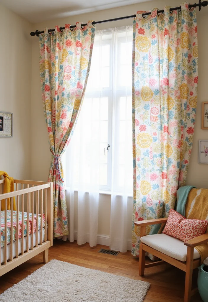 10 Nursery Curtain Ideas for Gentle Cozy Baby Friendly Spaces - 2. Playful Prints on Recycled Fabric