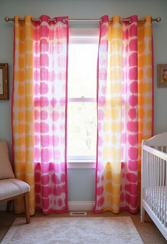 10 Nursery Curtain Ideas for Gentle Cozy Baby Friendly Spaces - 7. Colorful Tie-Dye Curtains