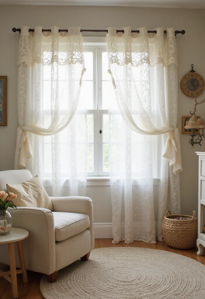 10 Nursery Curtain Ideas for Gentle Cozy Baby Friendly Spaces - 8. Vintage Lace Overlay Curtains