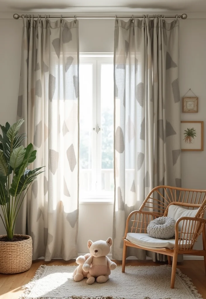 10 Nursery Curtain Ideas for Gentle Cozy Baby Friendly Spaces - 9. Geometric Patterns on Sustainable Fabrics
