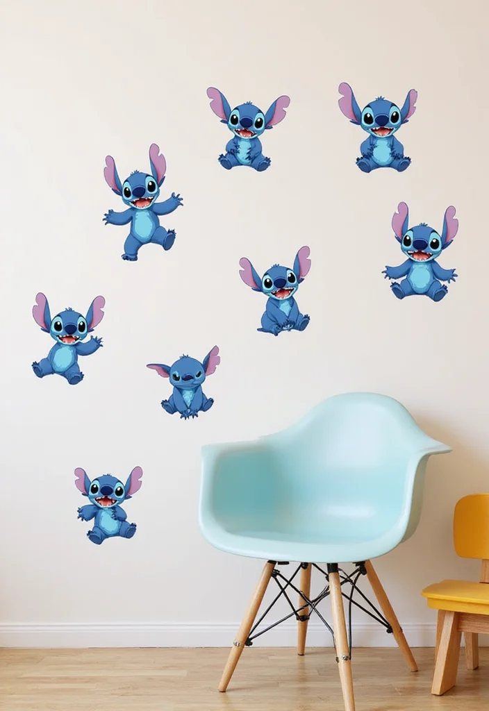 10 Stitch Bedroom Ideas for Cute Fun Character Inspired Style - 9. Stitch-Inspired Wall Stickers