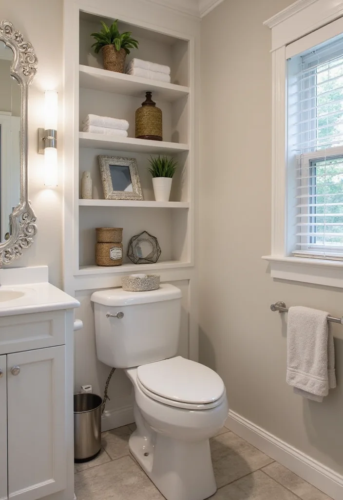 10 Tiny Half Bathroom Ideas for Smart Compact Everyday Use 2. Built In Shelving