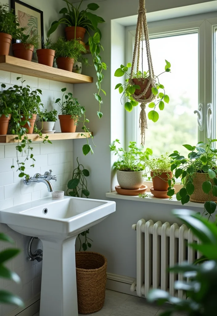 10 Tiny Half Bathroom Ideas for Smart Compact Everyday Use 9. Greenery for Freshness