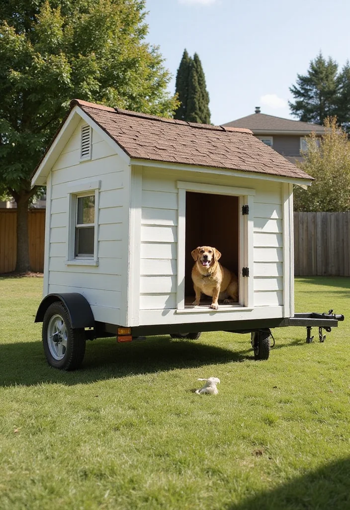 12 Backyard Dog House Ideas for Safe Cozy Pet Comfort 11. Mobile Dog House on Wheels