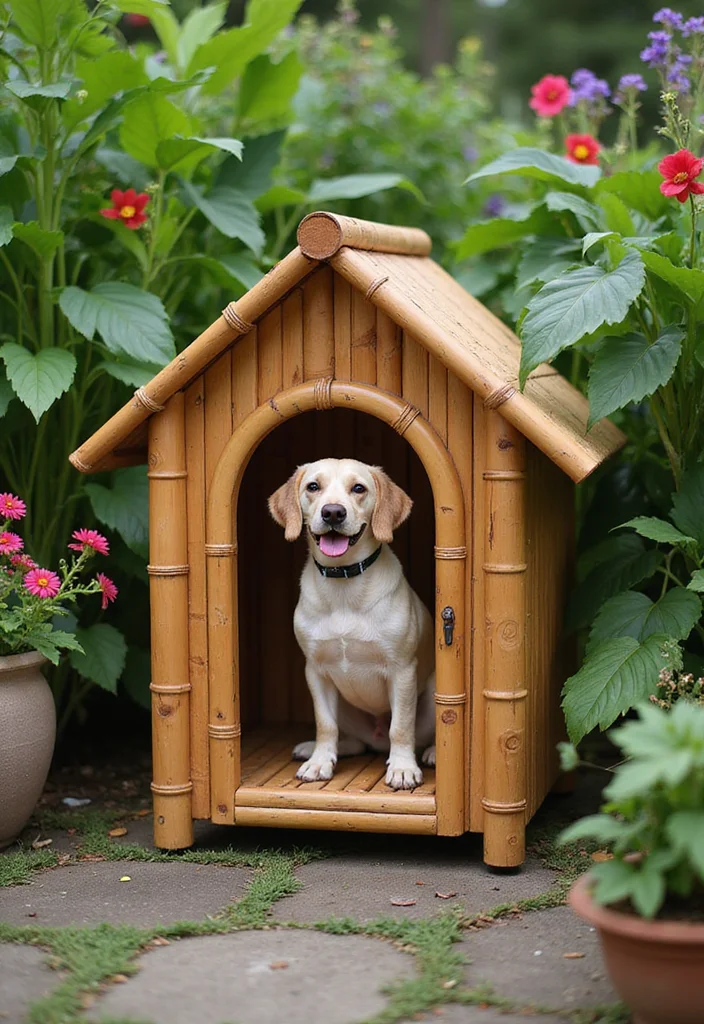 12 Backyard Dog House Ideas for Safe Cozy Pet Comfort 12. Sustainable Bamboo Dog House
