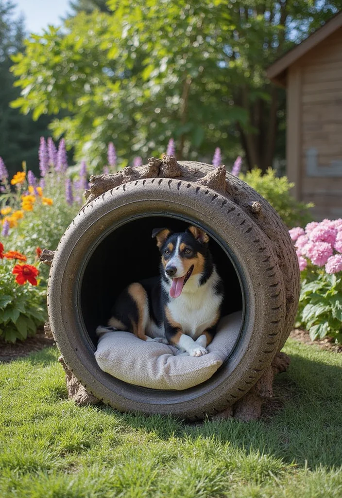 12 Backyard Dog House Ideas for Safe Cozy Pet Comfort 7. Recycled Tire Dog House