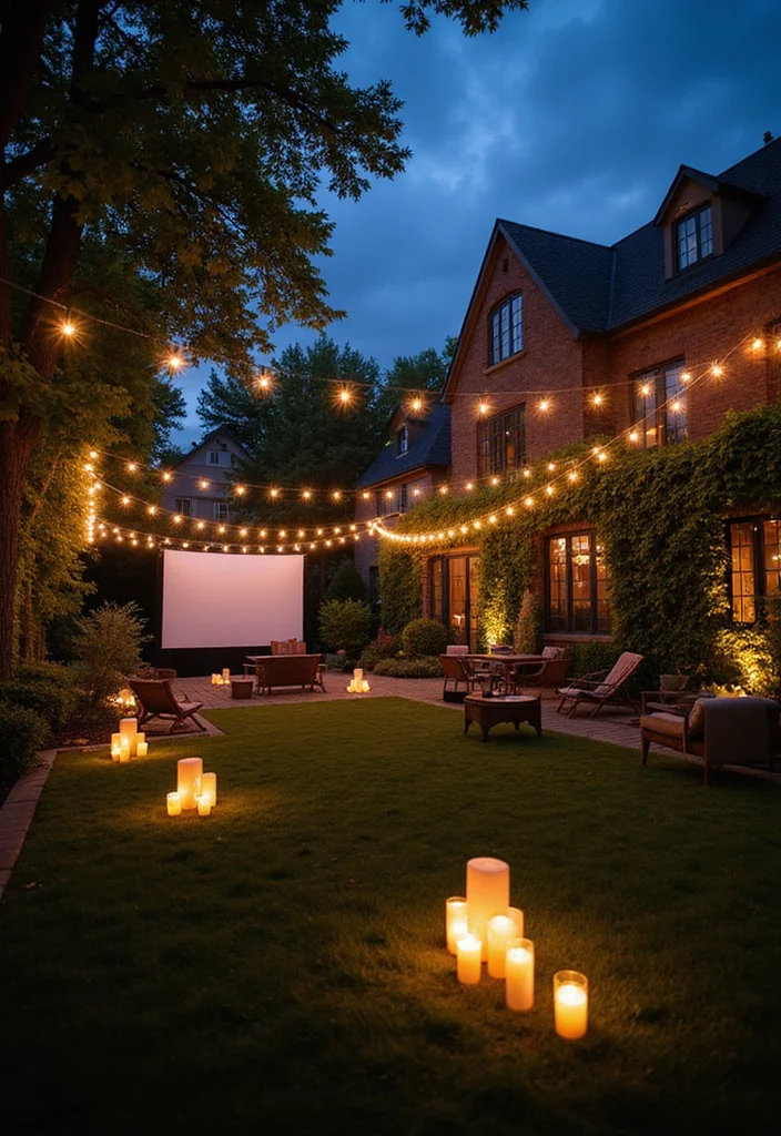 12 Backyard Movie Theater Ideas for Fun Outdoor Movie Nights - 3. Outdoor Lighting Magic