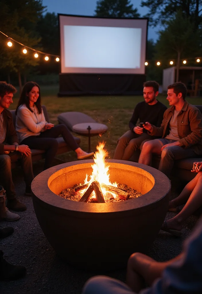 12 Backyard Movie Theater Ideas for Fun Outdoor Movie Nights - 7. Fire Pit for Cozy Vibes