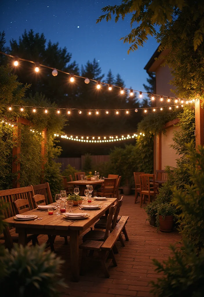 12 Backyard Patio Lights Ideas for Warm Inviting Ambience - 1. Charming String Lights