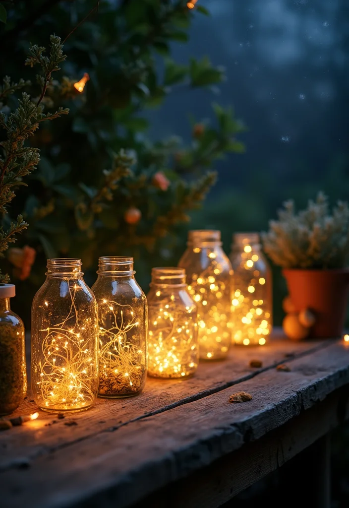 12 Backyard Patio Lights Ideas for Warm Inviting Ambience - 3. Fairy Light Jars