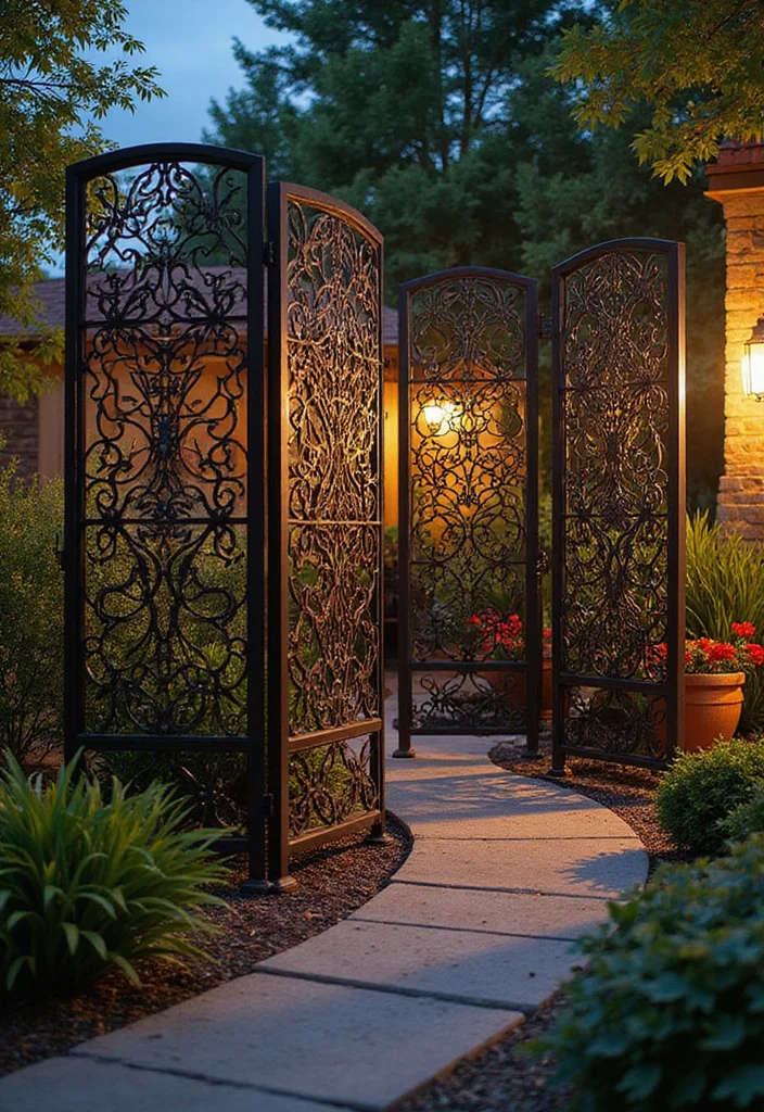 12 Backyard Privacy Screen Ideas for Comfortable Secluded Living 7. Artistic Metal Screens