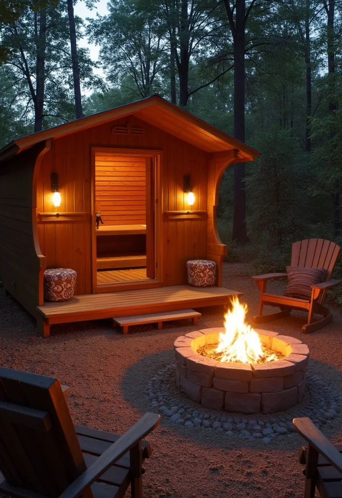 12 Backyard Sauna Ideas for Relaxing Warm Outdoor Retreats 111 12 Backyard Sauna Ideas for Relaxing Warm Outdoor Retreats 11. Sauna with Fire Pit Area