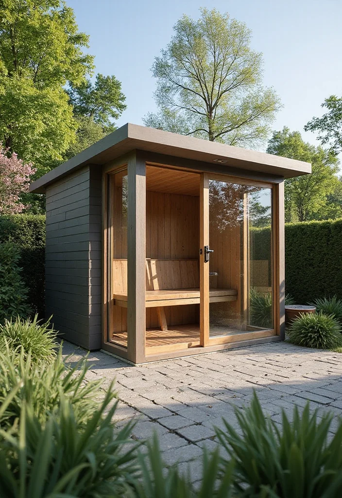 12 Backyard Sauna Ideas for Relaxing Warm Outdoor Retreats 12 12 Backyard Sauna Ideas for Relaxing Warm Outdoor Retreats 2. Modern Glass Sauna