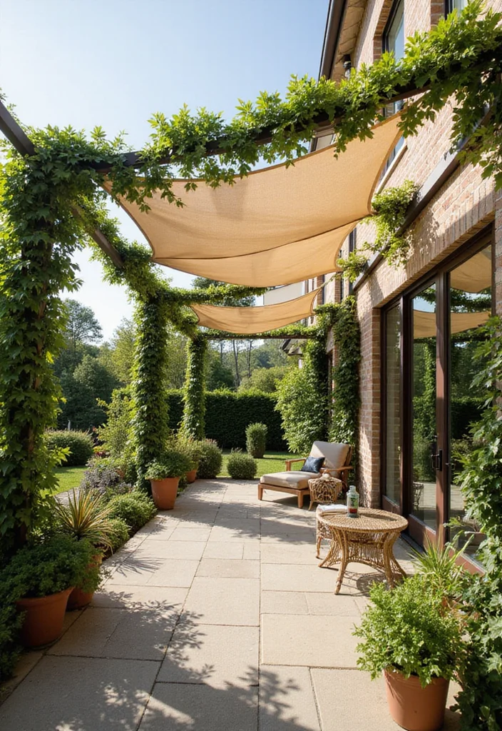 12 Backyard Terrace Ideas for Relaxed Functional Outdoor Living - 7. Shade Solutions for All-Day Comfort