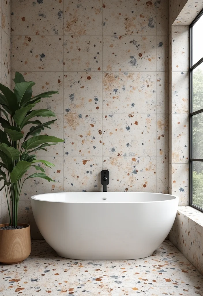 12 Bathroom Tub Tile Ideas for Fresh Durable Modern Looks 10. Terrazzo Tiles