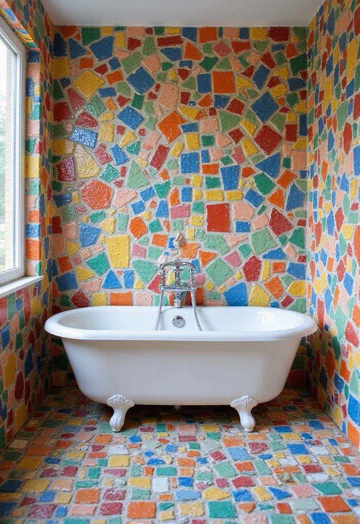 12 Bathroom Tub Tile Ideas for Fresh Durable Modern Looks 8. Colorful Mosaic Tiles