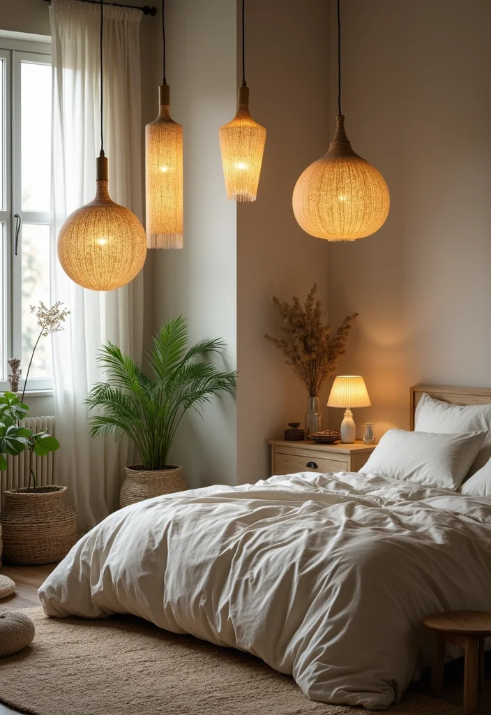 12 Bedroom Ceiling Lighting Ideas for Soft Bright Ambience 1. Biodegradable Pendant Lights