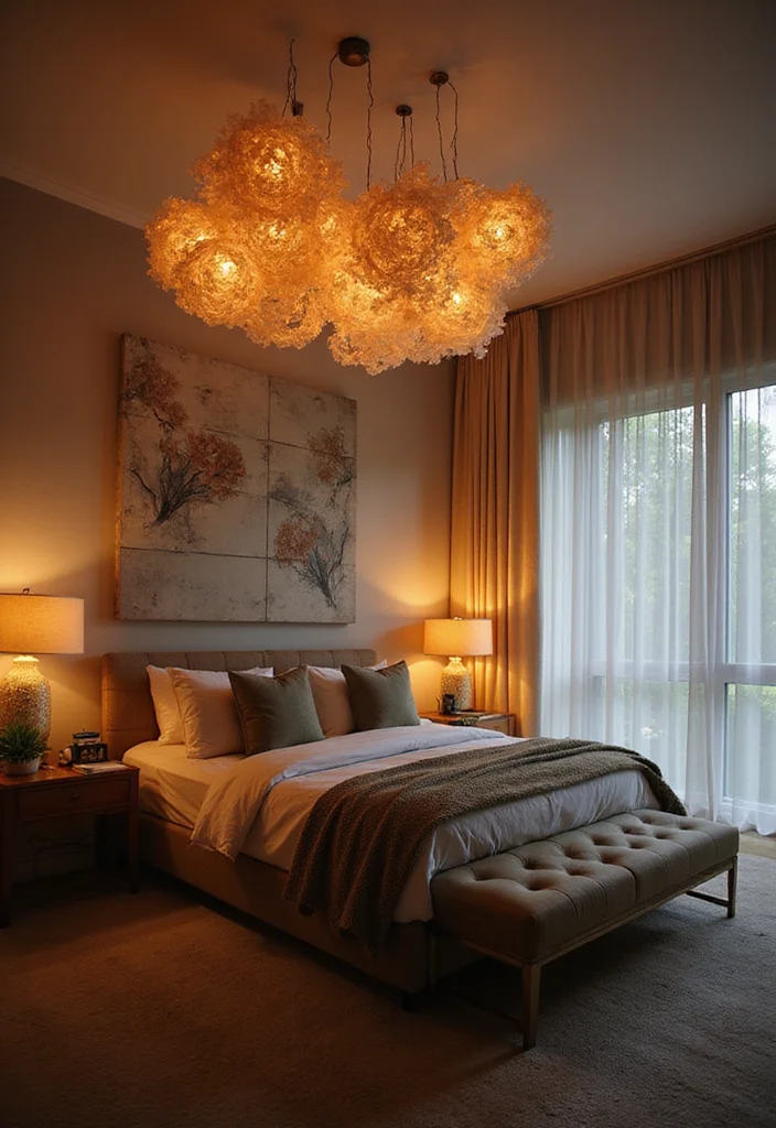 12 Bedroom Ceiling Lighting Ideas for Soft Bright Ambience 12. Artful Light Sculptures